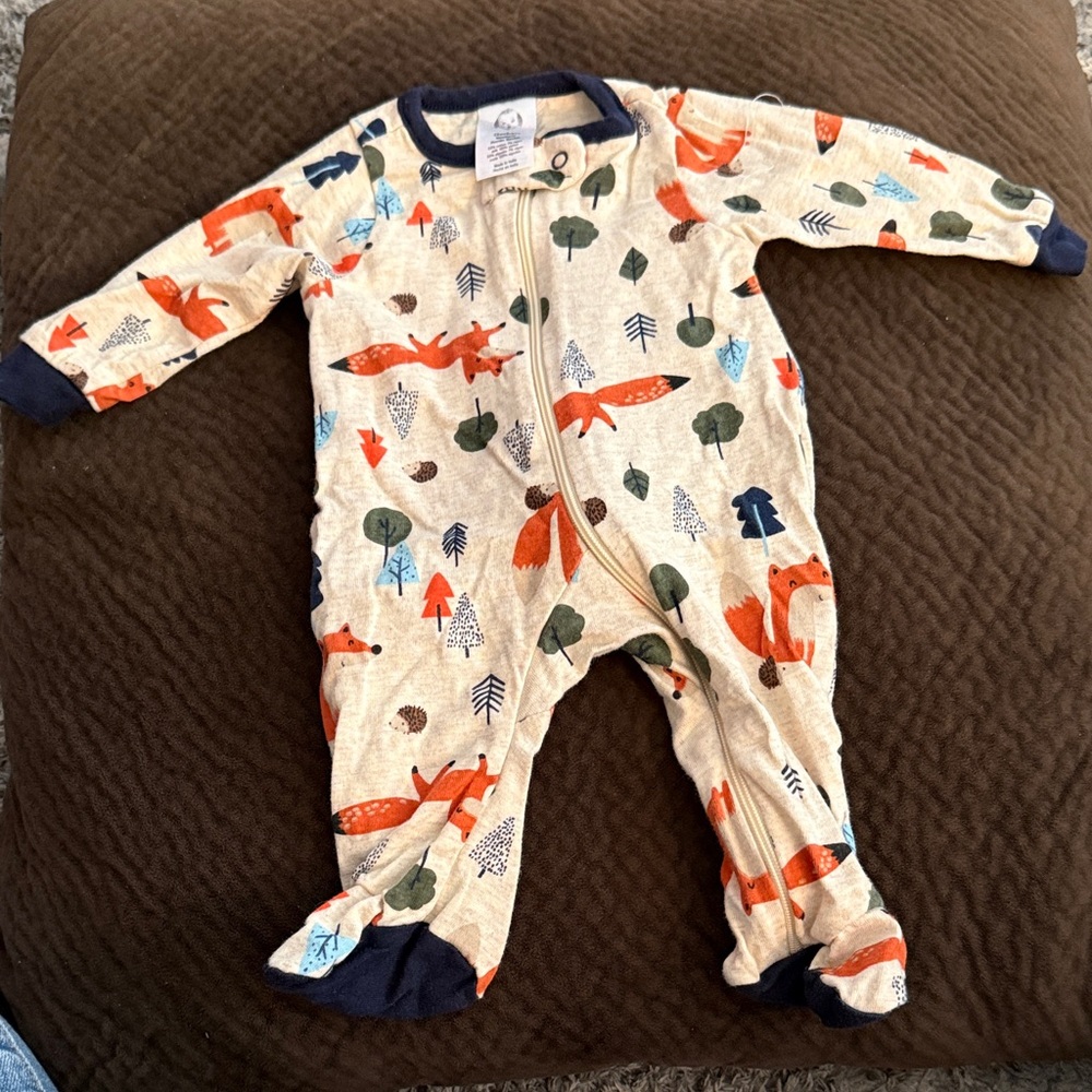 Gerber Cream Fox Print Baby One-Piece Footed Pajamas